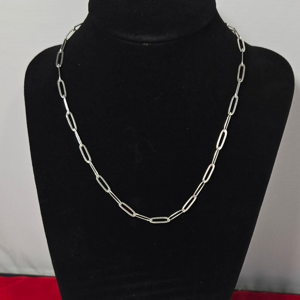 Silver Paperclip Chain Necklace Stainless Steel Minimal Layering 4mm Trendy Chic